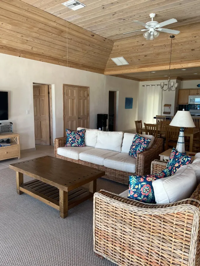 Living room seating with the sliding doors open